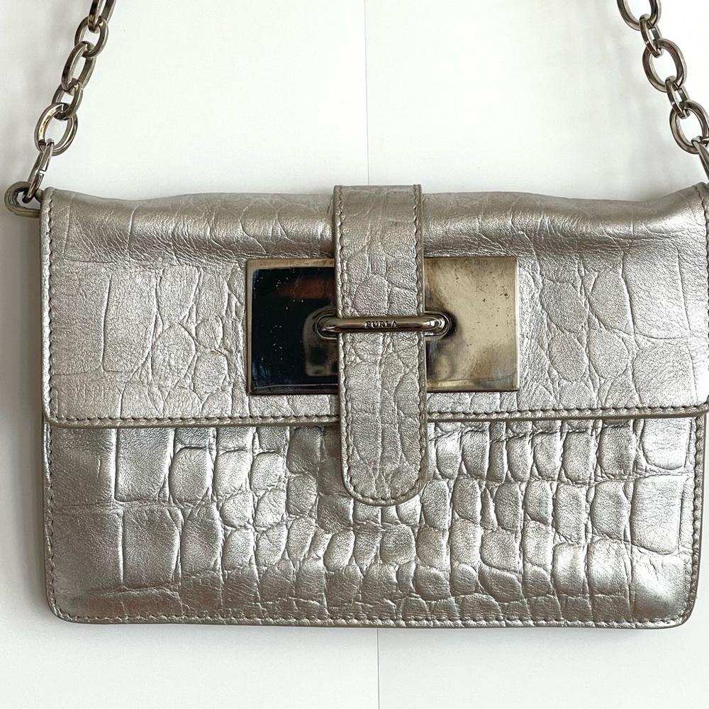 FURLA mini bag Authentic leather / shoulder bag gold Crocodile Pattern I… - Picture 12 of 16